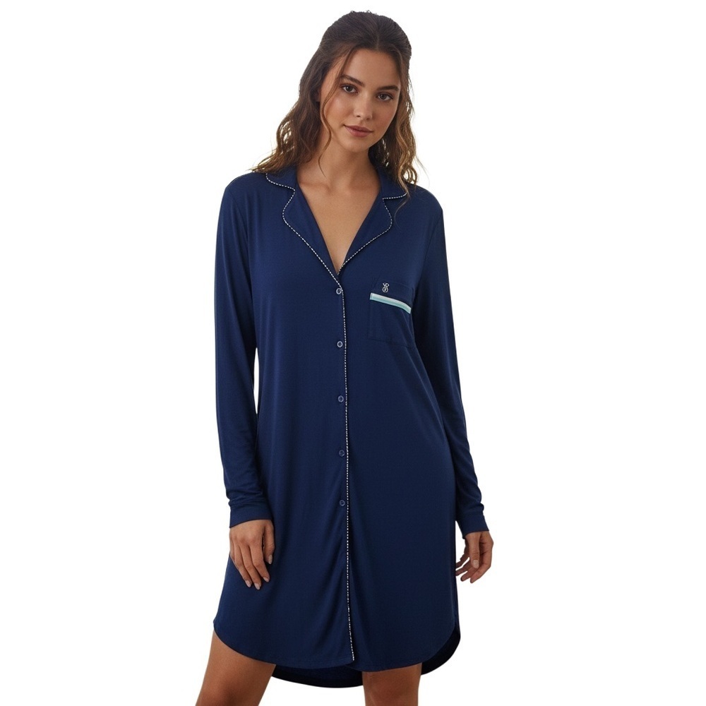 Victoria's Secret Dark Blue Button-Up Sleep Shirt